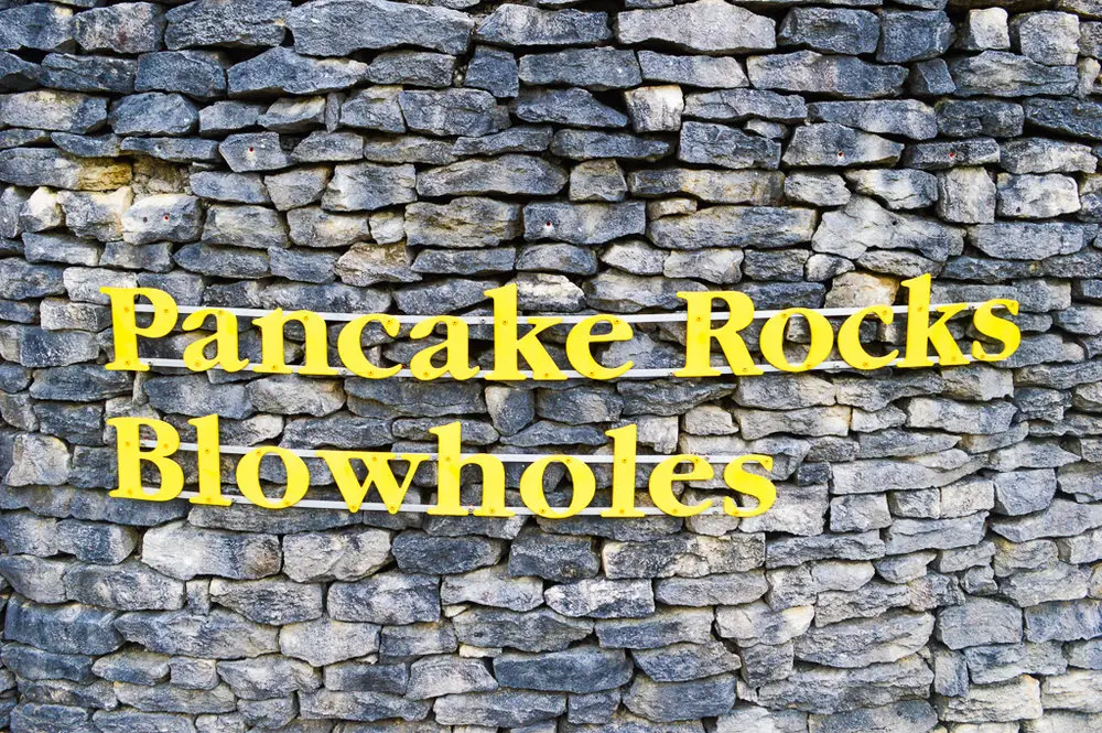 pancake rock blowholes sign