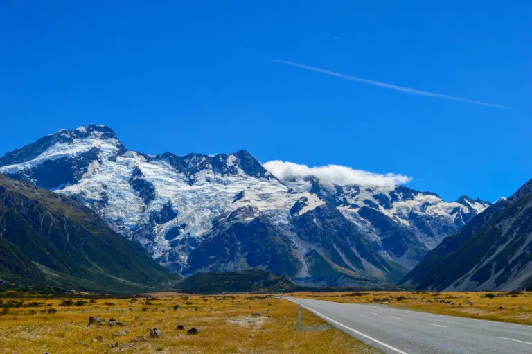 mount cook with straight road