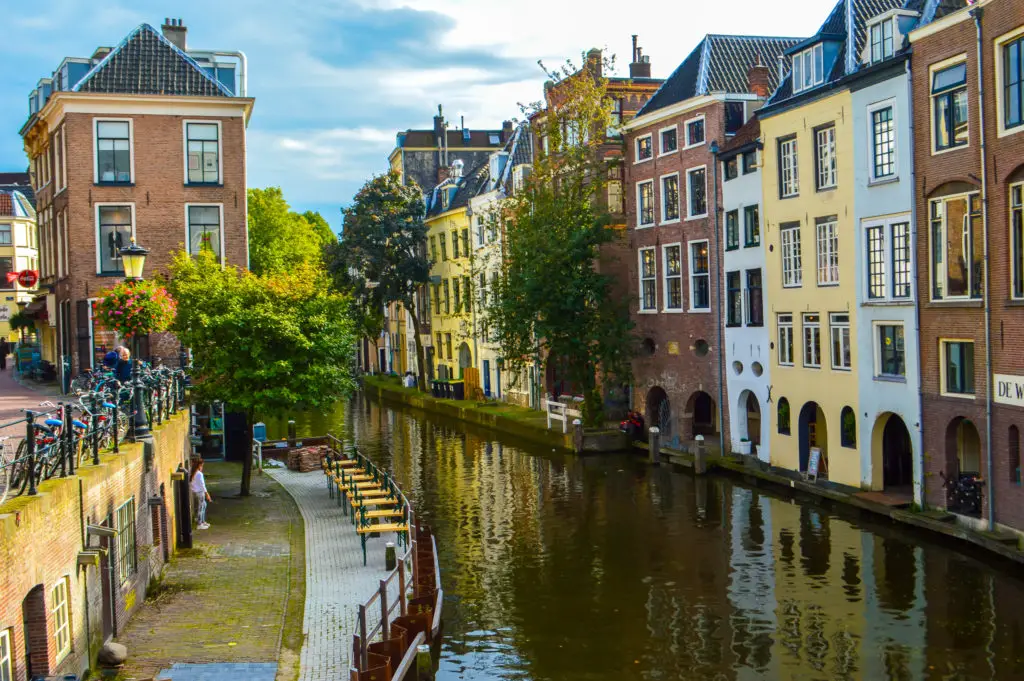 rows of houses on a canal in Utrecht