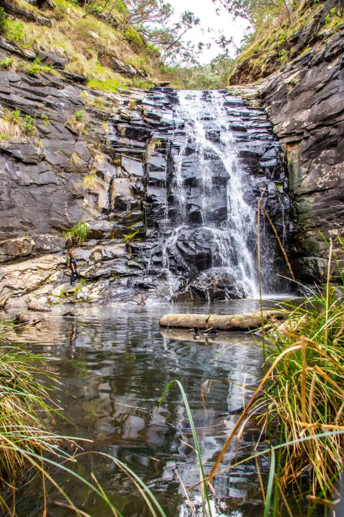 waterfall flowing into lake in australia