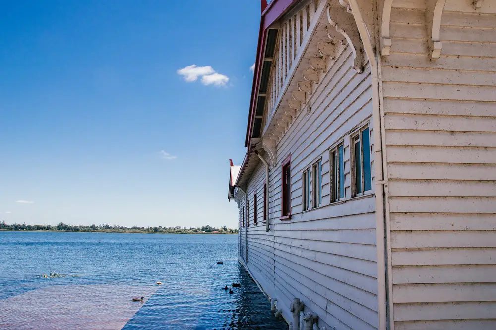 lake in ballarat with boathouse in forefront