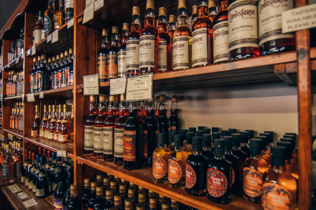 bottles of mead on a shelf