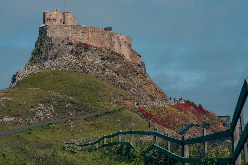 Lindifarne castle in moody weather