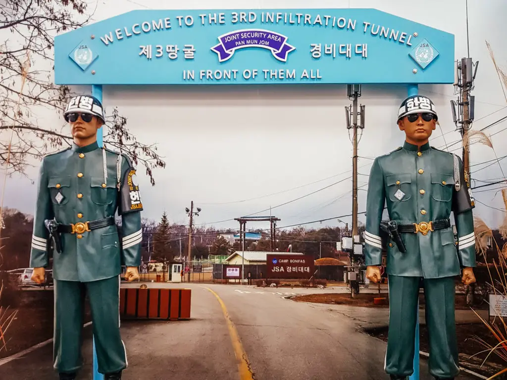 model soldiers in front of 3rd infiltration tunnel DMZ