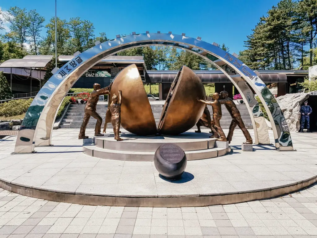 metal monument representing north and south korea