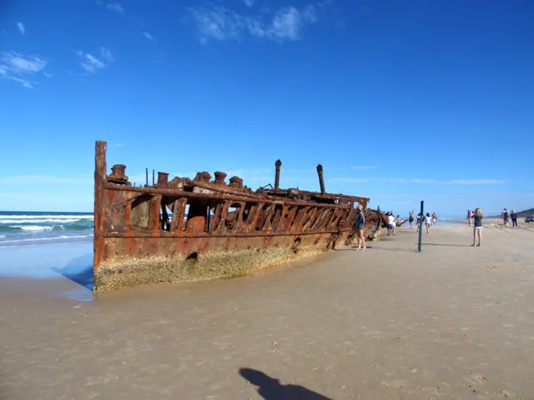 shipwreck on fraser island beach in queensland