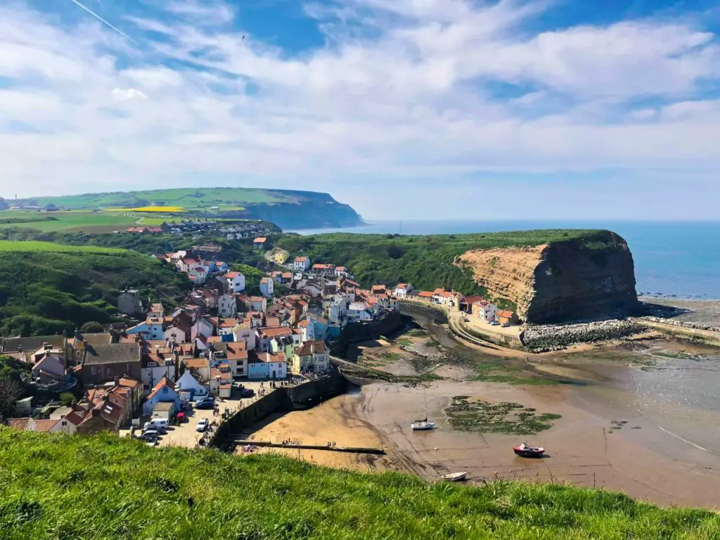 staithes coastline with village by beach