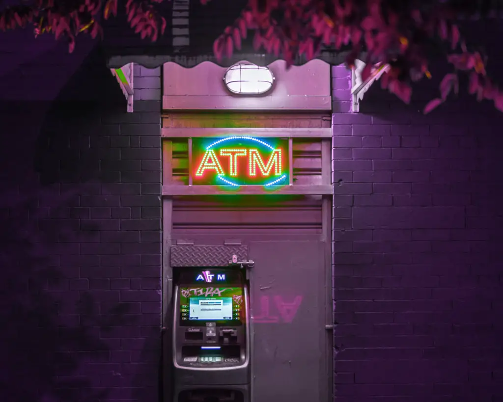 ATM in purple light