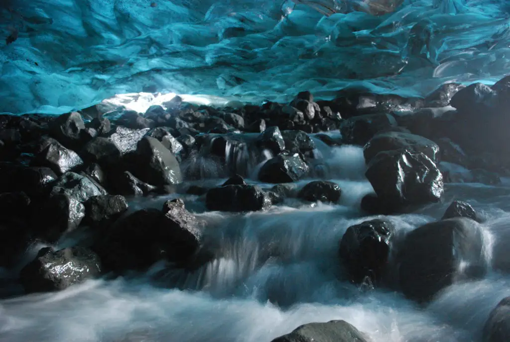 Bergthorshvoll ice caves Iceland