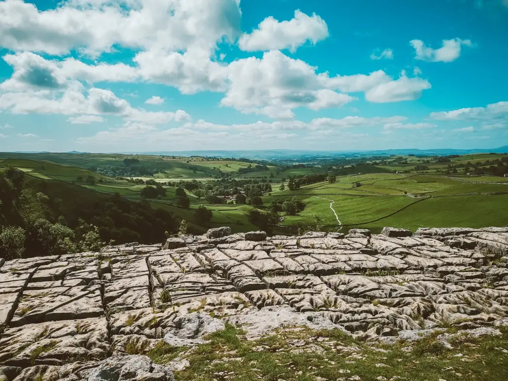 malham cove in Yorkshire with blue sky