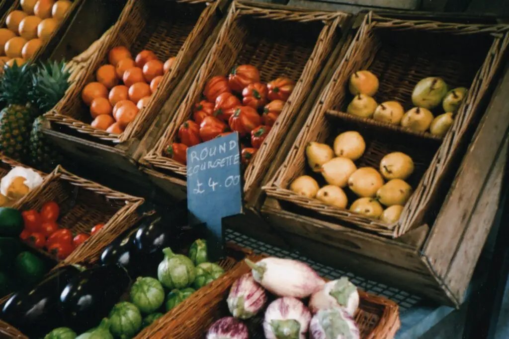 baskets of fruit at a UK market