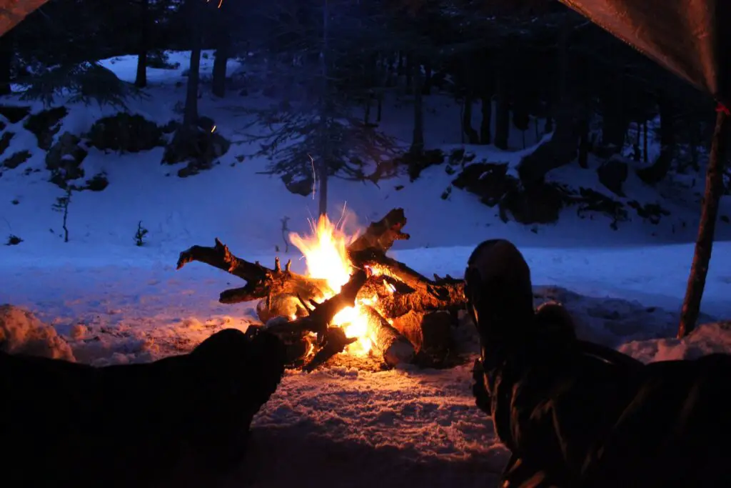 camp fire in the snow