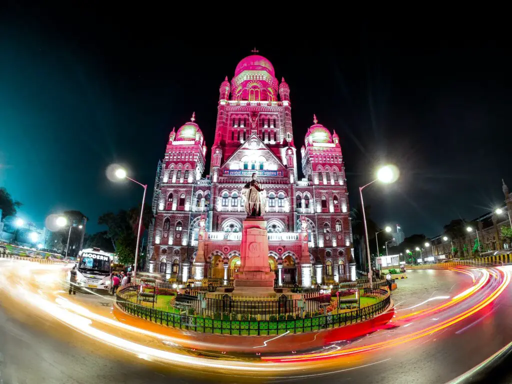 temple in mumbai India lit up at night