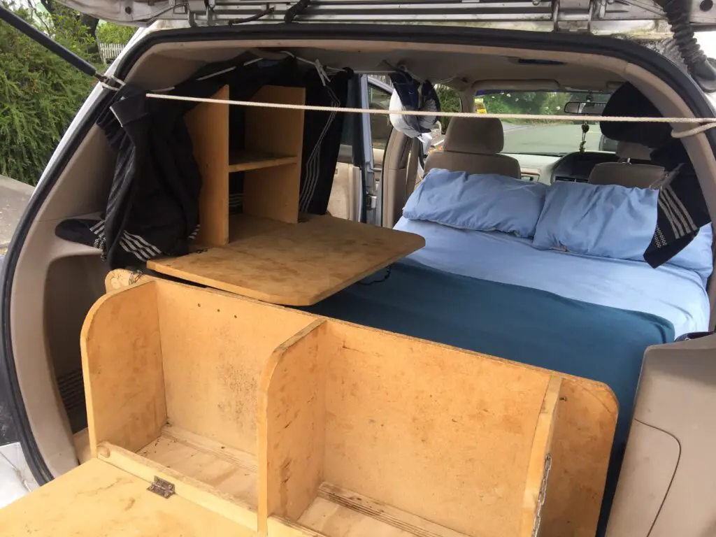 Storage unit at back of home converted camper