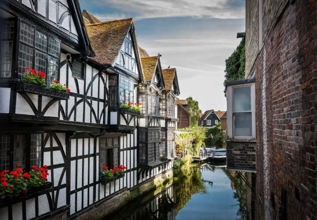 medieval houses on a river in canterbury england