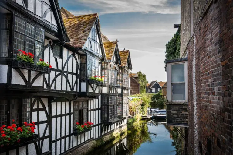 medieval houses on a river in canterbury england