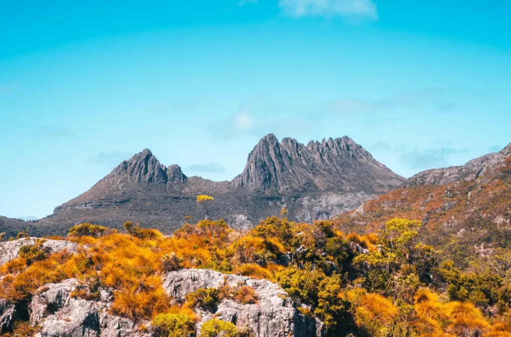 Cradle Mountain with green and orange foliage