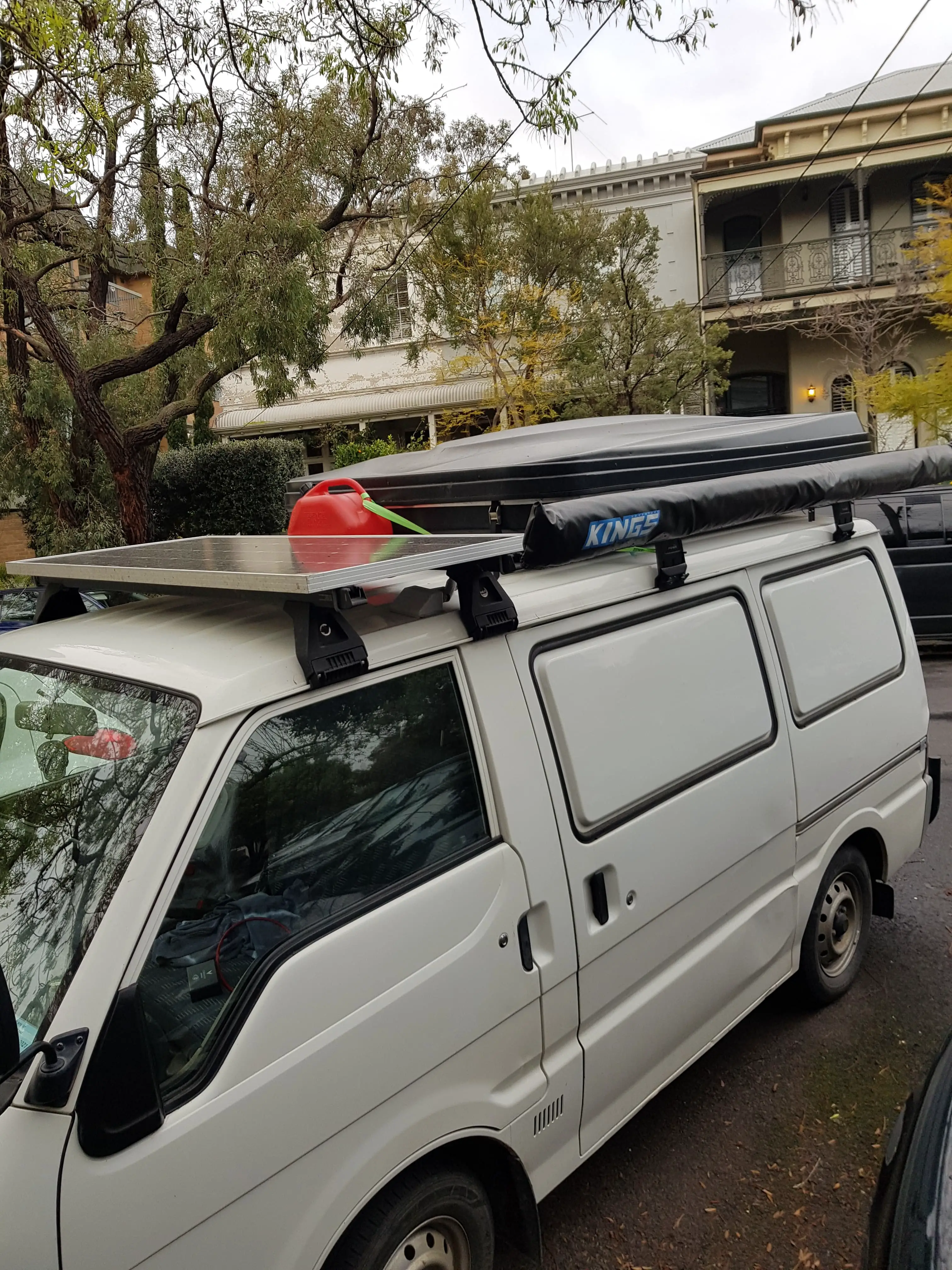 solar panel and petrol on roof of van