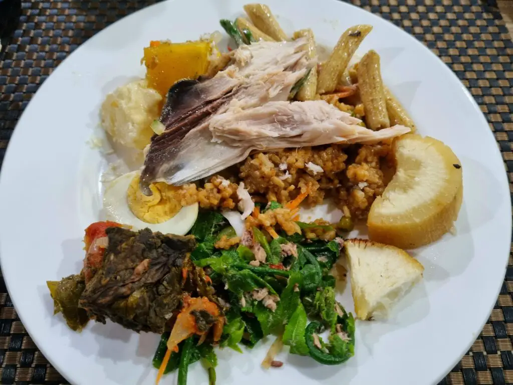 plate of food from Fijian buffet