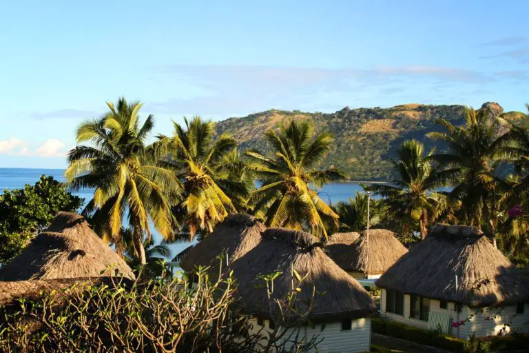small village in Fiji with straw rooftops