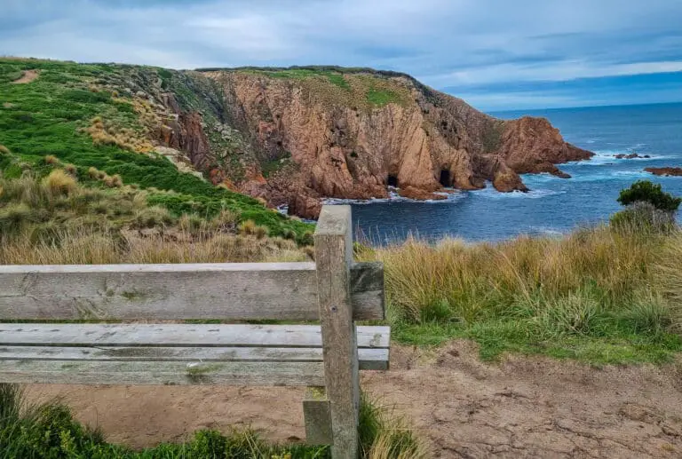 The caves and a bench at Cape Woolamai