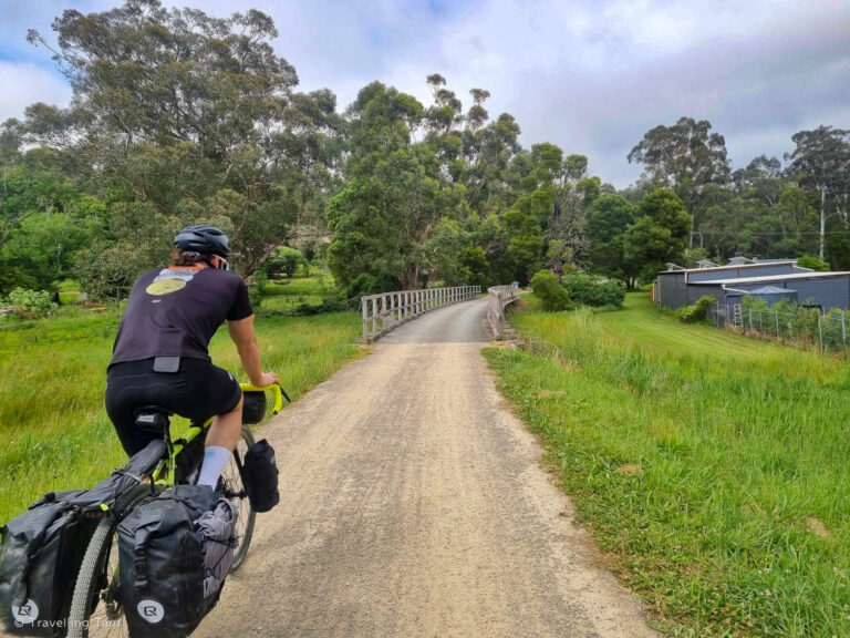 Man cycling on the Lilydale to Warburton Rail Trail